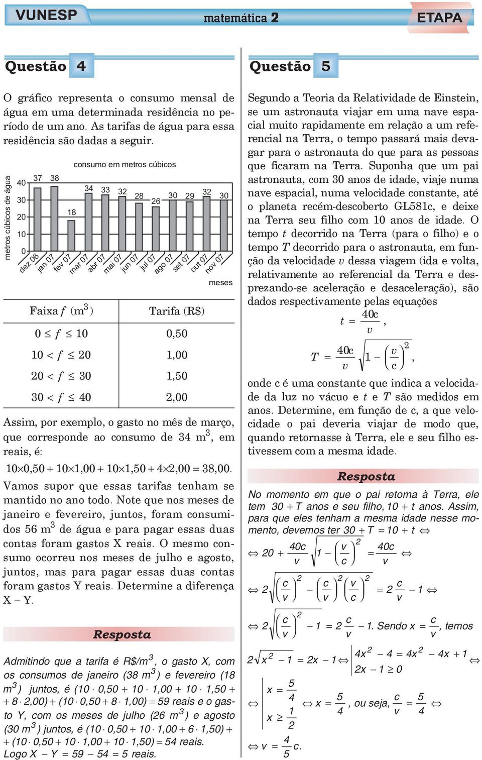 gasto no mês de março, que corresponde ao consumo de m, em reais, é: 0 0,0 + 0,00 + 0,0 +,00 =,00. Vamos supor que essas tarifas tenham se mantido no ano todo.