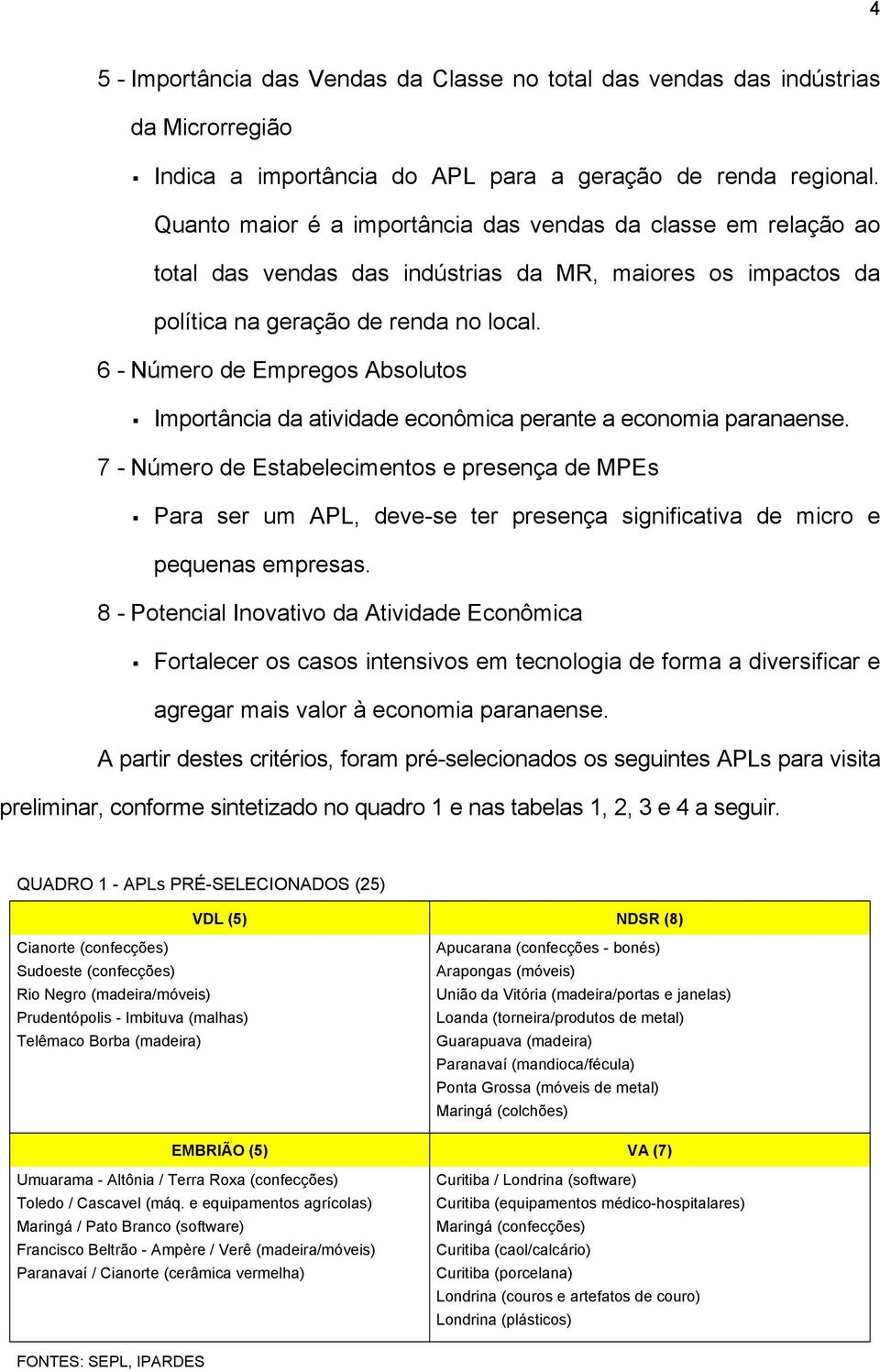 6 - Número de Empregos Absolutos Importância da atividade econômica perante a economia paranaense.