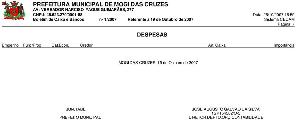 Caixa Importância MOGI DAS CRUZES, 19 de Outubro de