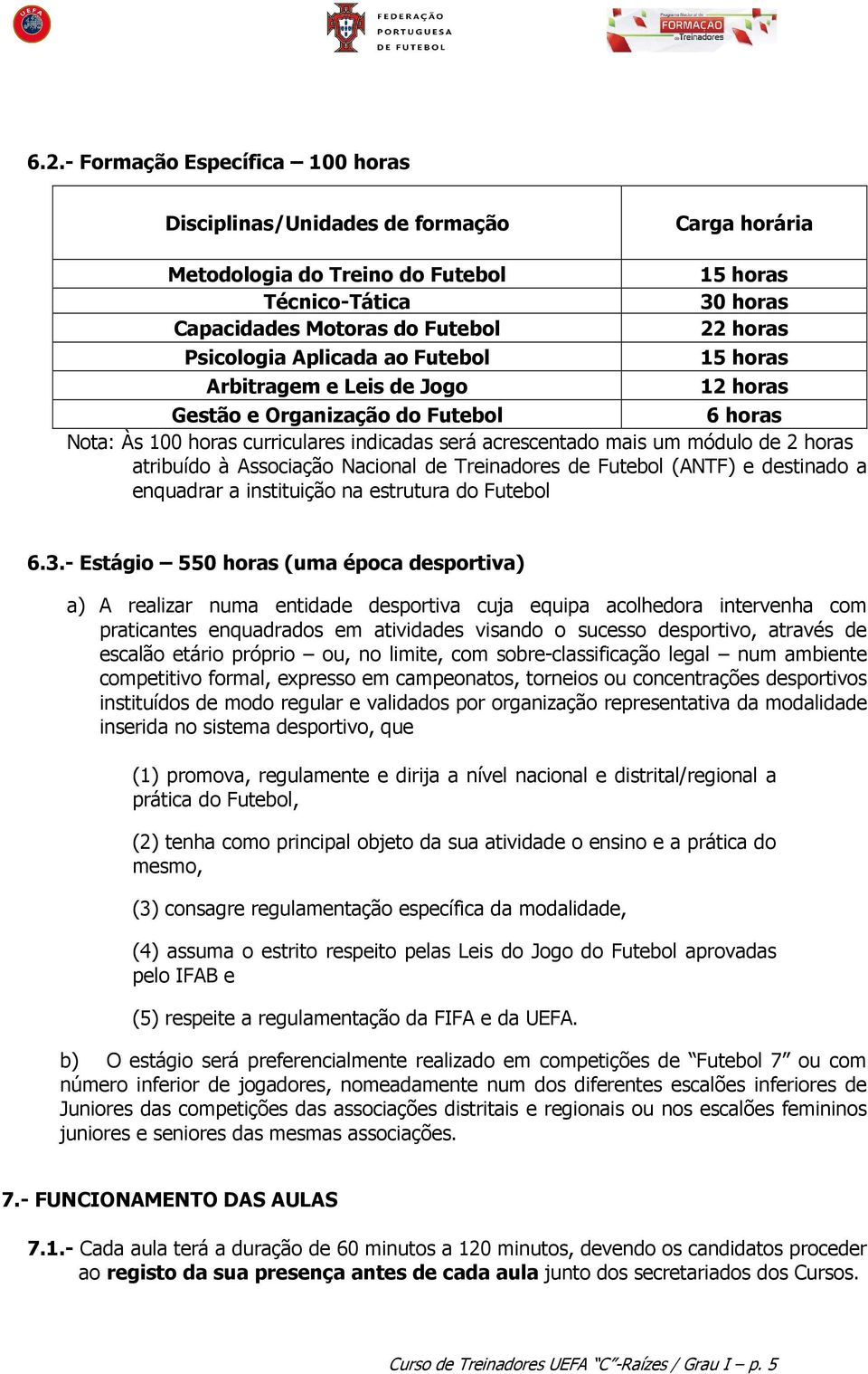 à Associação Nacional de Treinadores de Futebol (ANTF) e destinado a enquadrar a instituição na estrutura do Futebol 6.3.