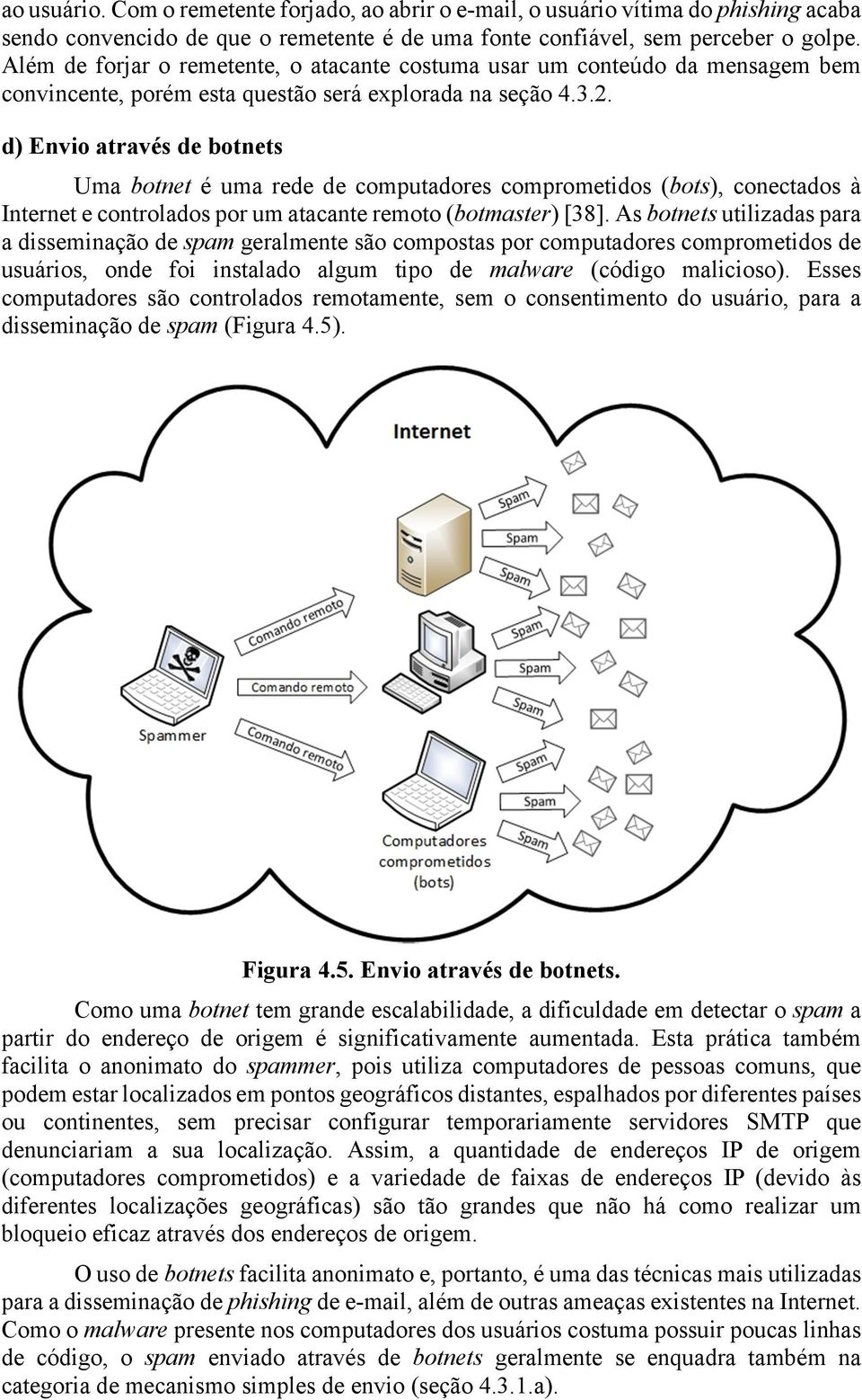 d) Envio através de botnets Uma botnet é uma rede de computadores comprometidos (bots), conectados à Internet e controlados por um atacante remoto (botmaster) [38].