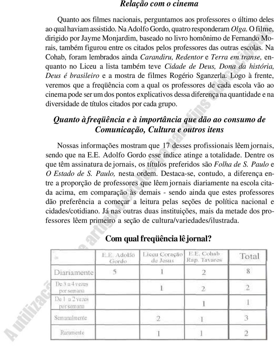 Na Cohab, foram lembrados ainda Carandiru, Redentor e Terra em transe, enquanto no Liceu a lista também teve Cidade de Deus, Dona da história, Deus é brasileiro e a mostra de filmes Rogério Sganzerla.