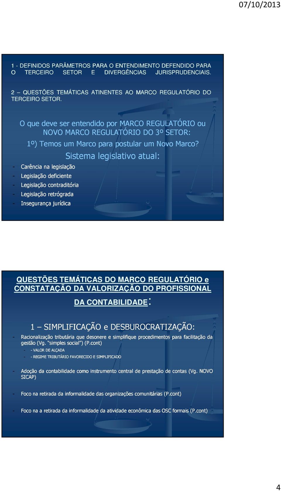 - Carência na legislação - Legislação deficiente - Legislação contraditória - Legislação retrógrada - Insegurança jurídica Sistema legislativo atual: 1 SIMPLIFICAÇÃO e DESBUROCRATIZAÇÃO: -