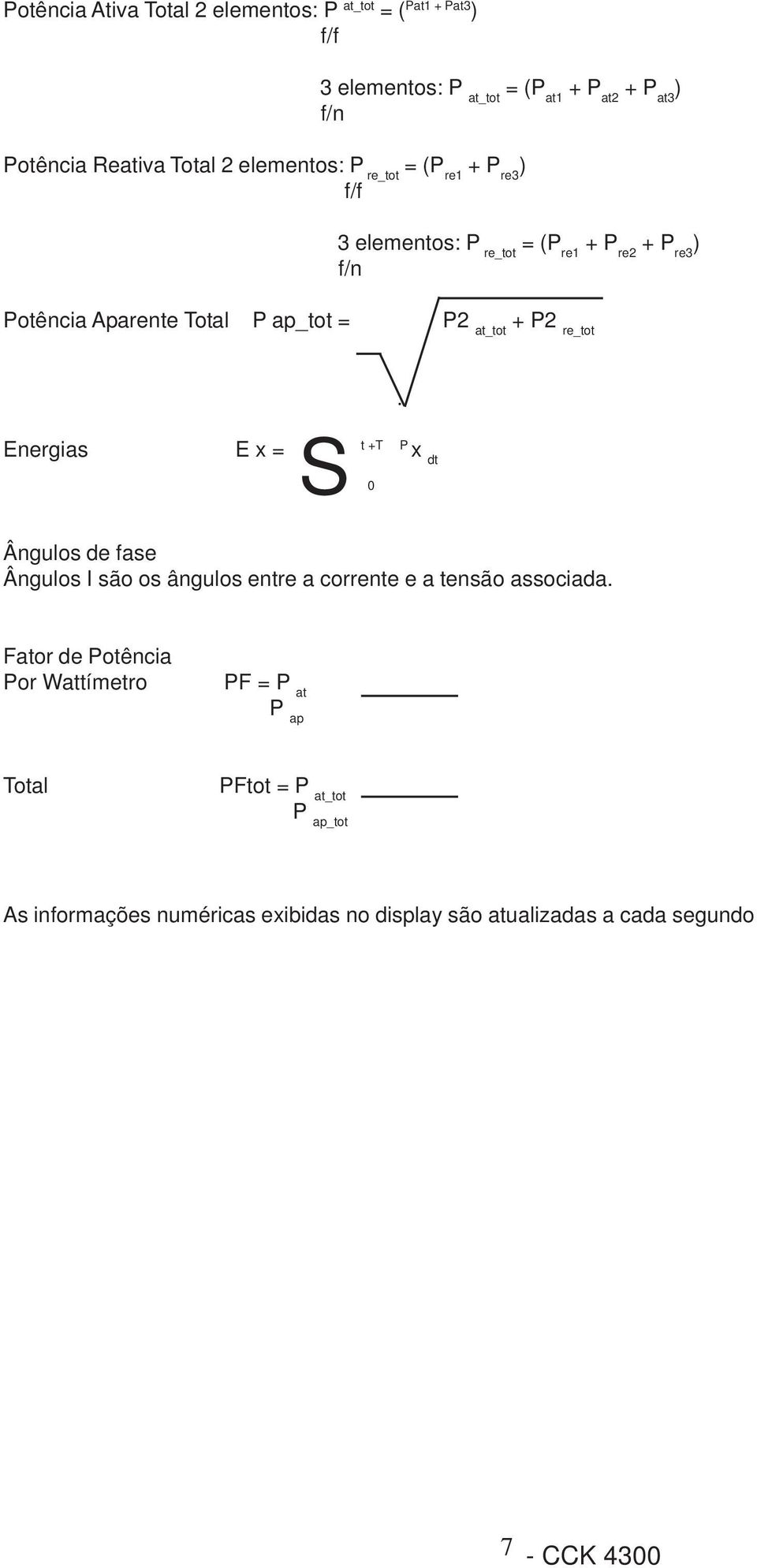 P2 re_tot S Energias E x = t +T P x dt Ângulos de fase Ângulos I são os ângulos entre a corrente e a tensão associada.