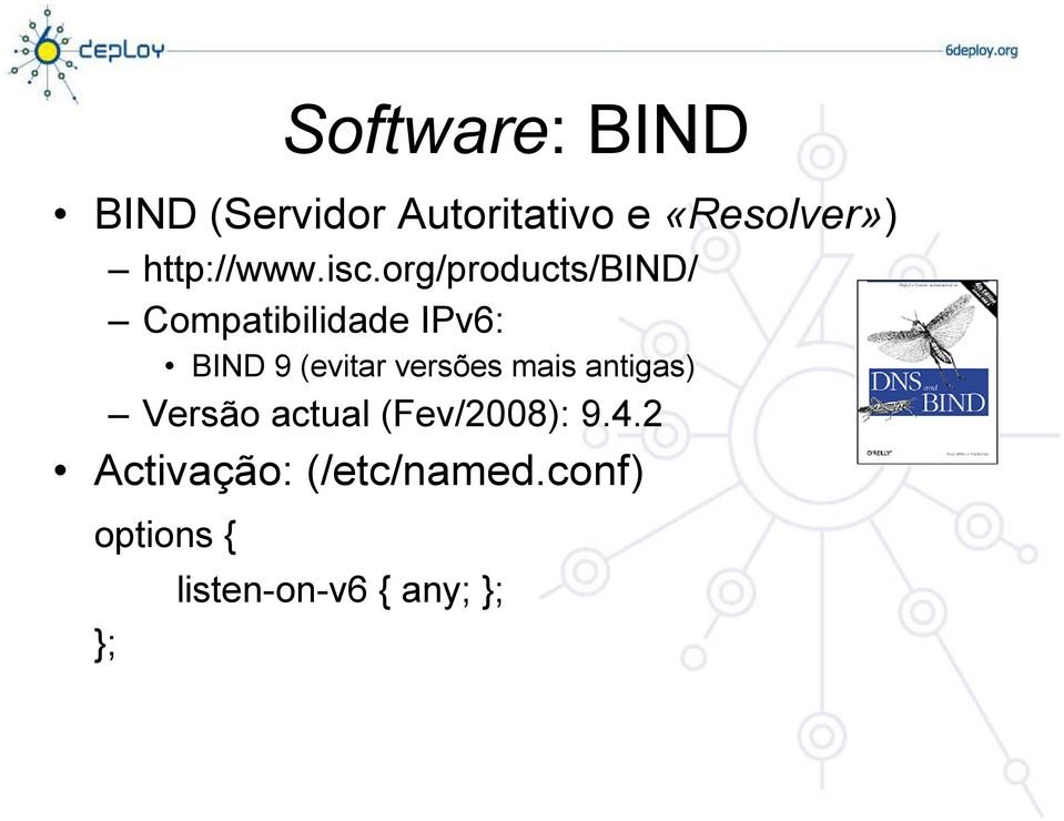 org/products/bind/ Compatibilidade IPv6: BIND 9 (evitar