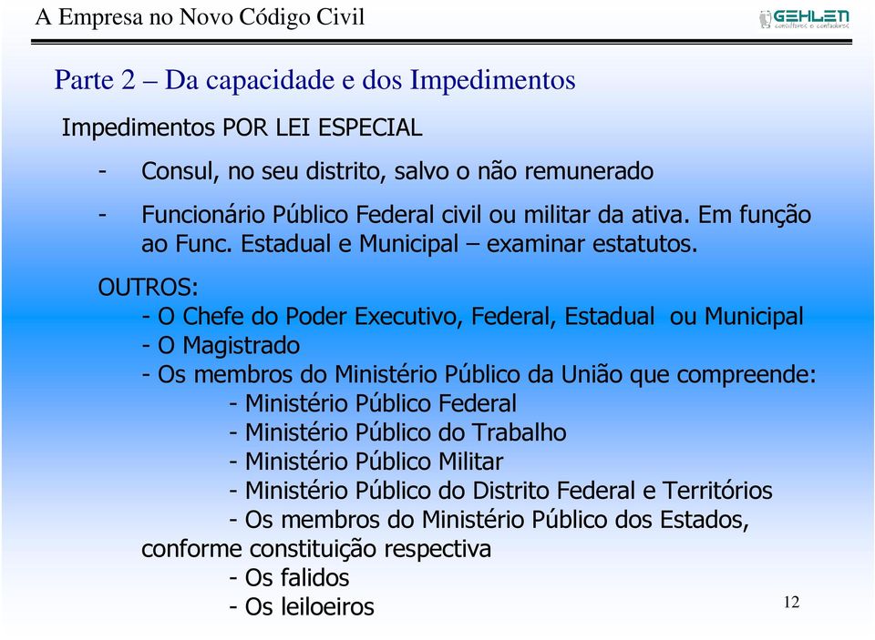 OUTROS: - O Chefe do Poder Executivo, Federal, Estadual ou Municipal - O Magistrado - Os membros do Ministério Público da União que compreende: - Ministério