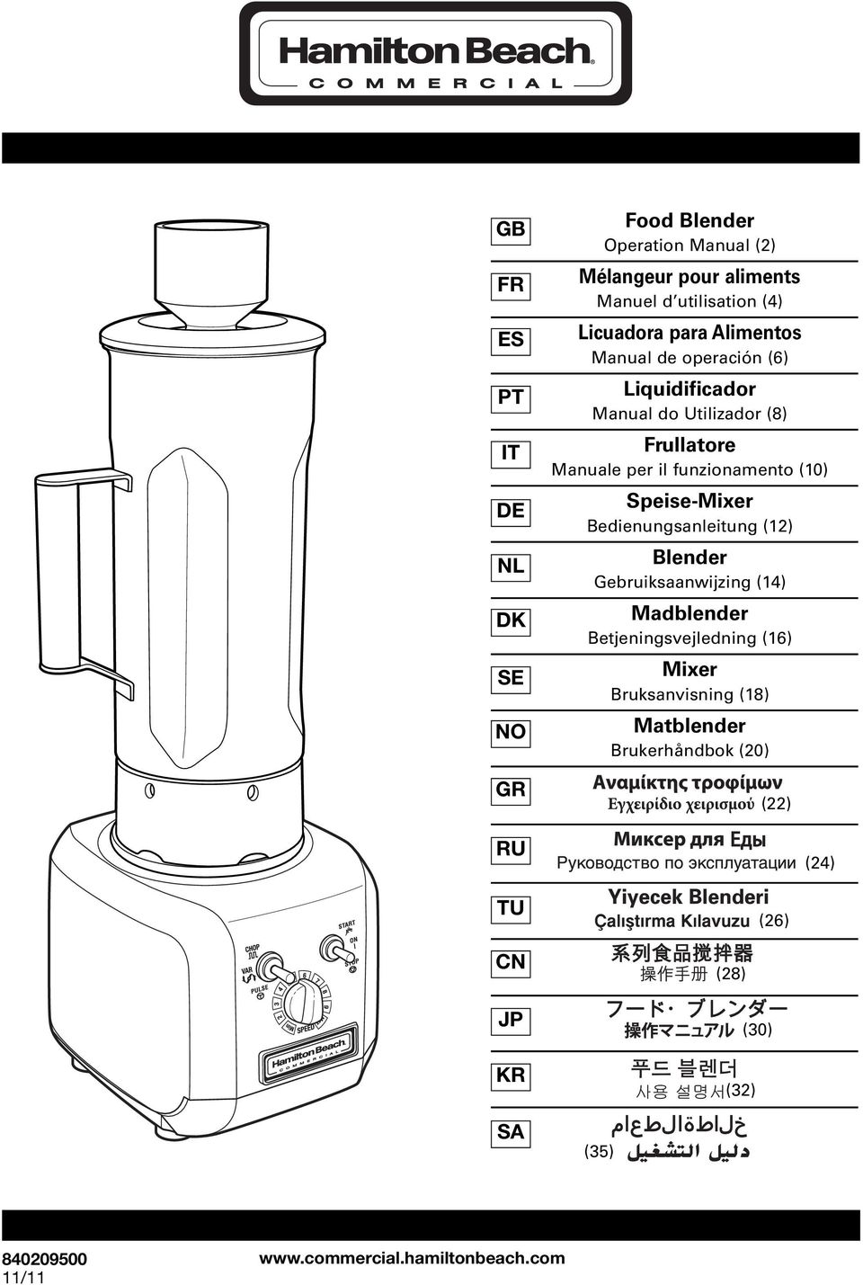 il funzionamento (10) Speise-Mixer Bedienungsanleitung (12) Blender Gebruiksaanwijzing (14) Madblender Betjeningsvejledning (16)