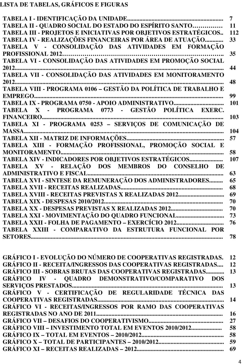 . 35 TABELA VI - CONSOLIDAÇÃO DAS ATIVIDADES EM PROMOÇÃO SOCIAL 2012... 44 TABELA VII - CONSOLIDAÇÃO DAS ATIVIDADES EM MONITORAMENTO 2012.