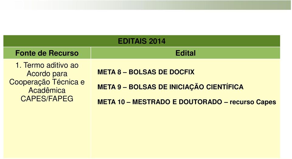 Acadêmica CAPES/FAPEG EDITAIS 2014 Edital META 8