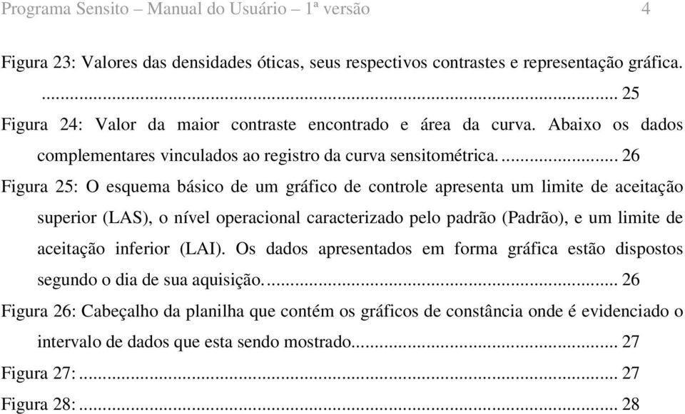 ... 26 Figura 25: O esquema básico de um gráfico de controle apresenta um limite de aceitação superior (LAS), o nível operacional caracterizado pelo padrão (Padrão), e um limite de aceitação