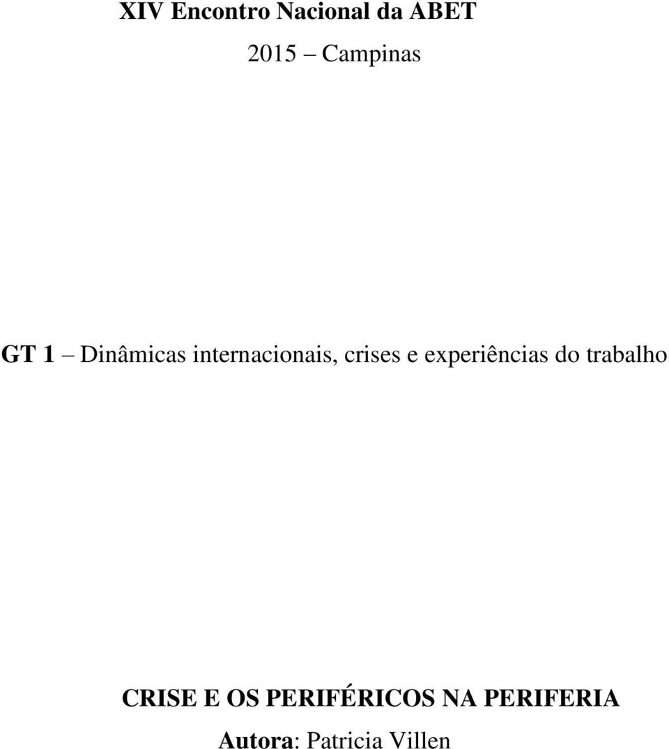 crises e experiências do trabalho CRISE E