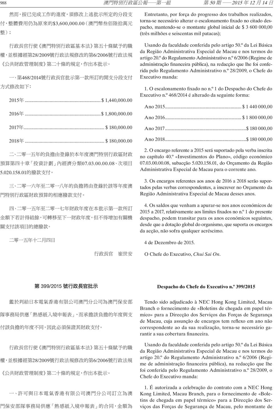 milhões e seiscentas mil patacas); de administração financeira pública), na redacção que lhe foi conferida pelo Regulamento Administrativo n.º 28/2009, o Chefe do Executivo manda: 1.