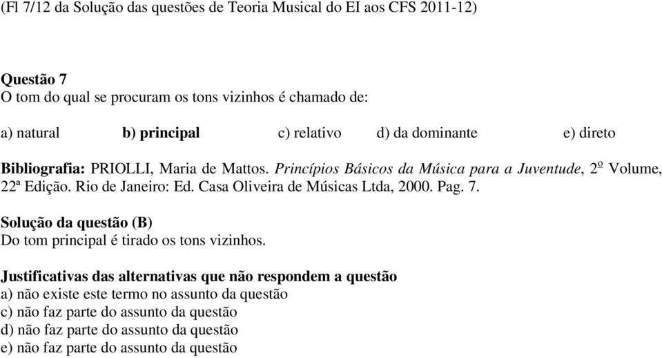 Princípios Básicos da Música para a Juventude, 2 o Volume, 22ª Edição. Rio de Janeiro: Ed. Casa Oliveira de Músicas Ltda, 2000. Pag. 7.