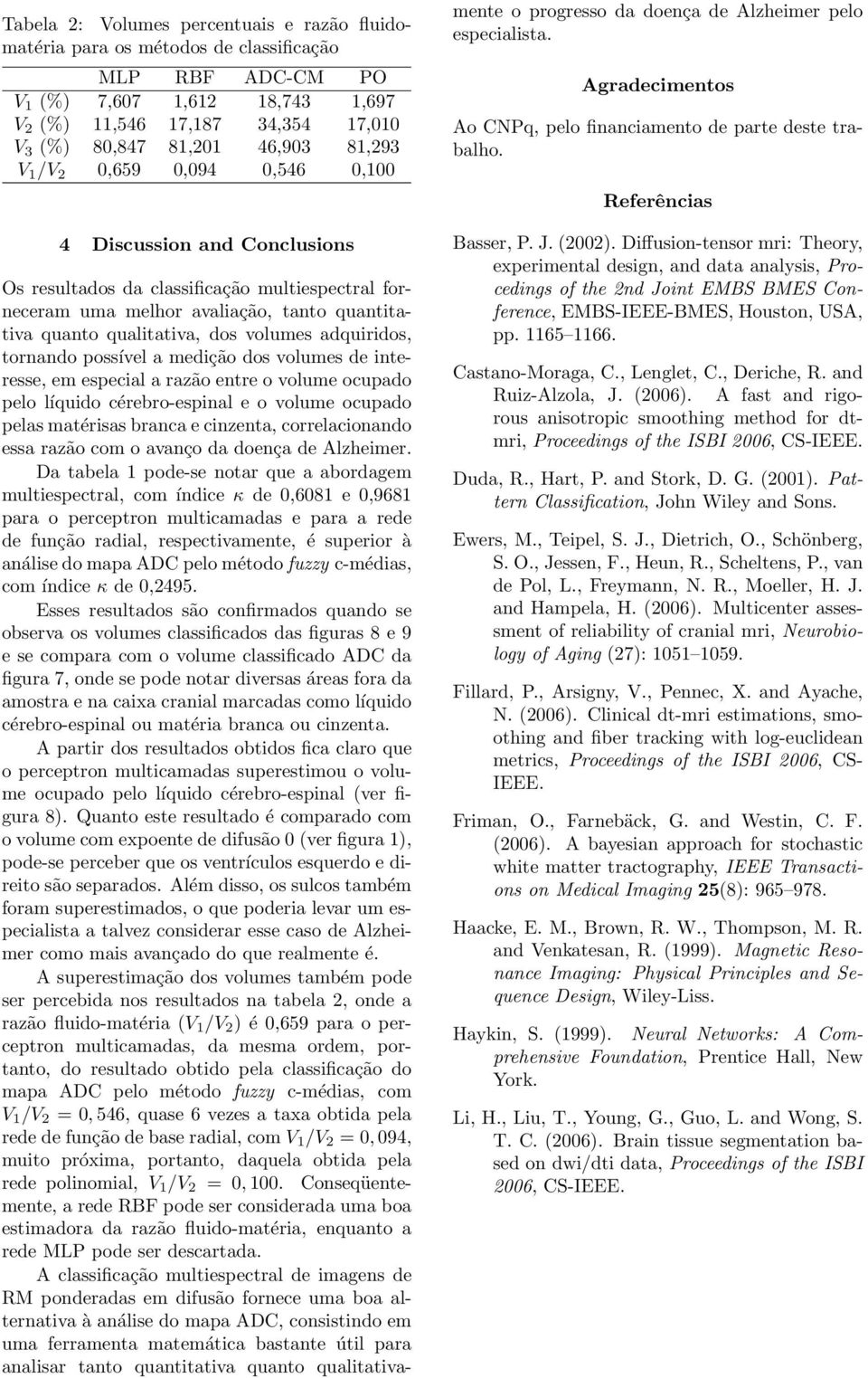 volumes adquiridos, tornando possível a medição dos volumes de interesse, em especial a razão entre o volume ocupado pelo líquido cérebro-espinal e o volume ocupado pelas matérisas branca e cinzenta,