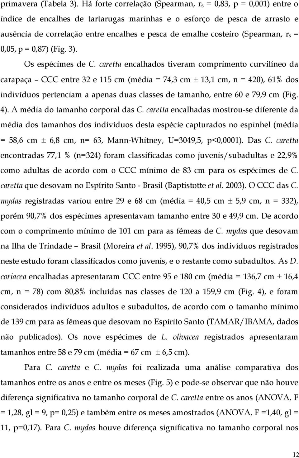 costeiro (Spearman, r s = 0,05, p = 0,87) (Fig. 3). Os espécimes de C.