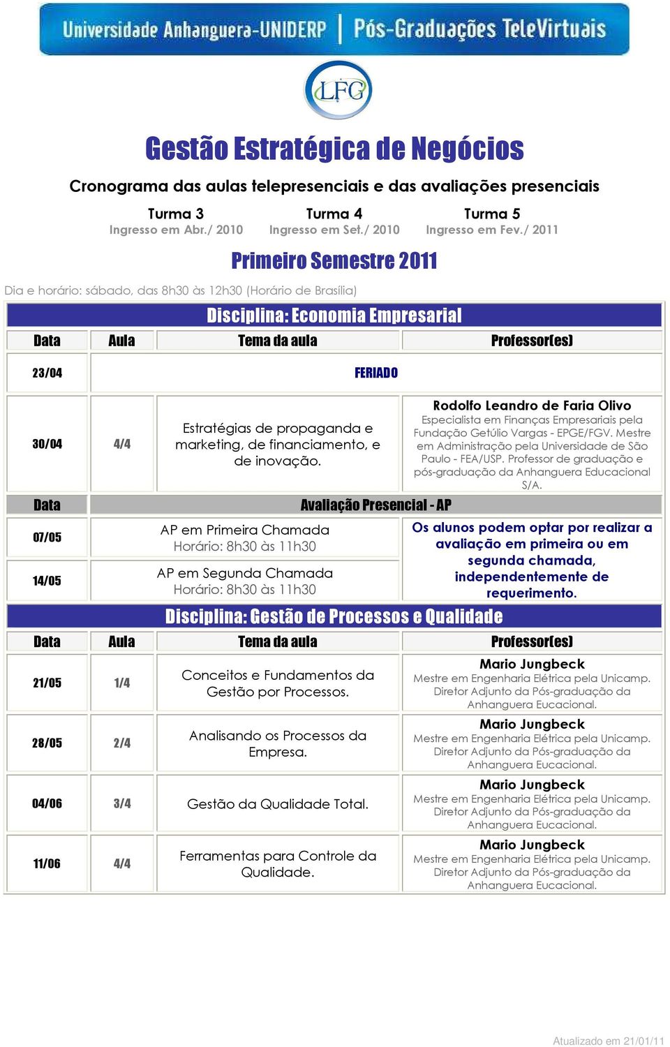 Qualidade Os alunos podem optar por realizar a avaliação em primeira ou em segunda chamada, independentemente de requerimento.