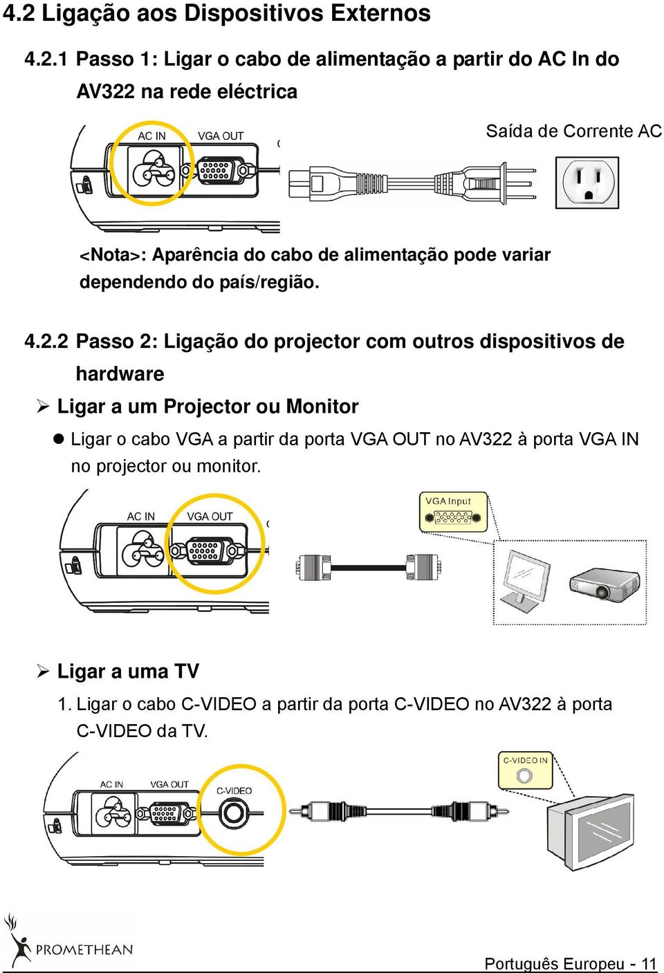 2 Passo 2: Ligação do projector com outros dispositivos de hardware Ligar a um Projector ou Monitor Ligar o cabo VGA a partir da porta