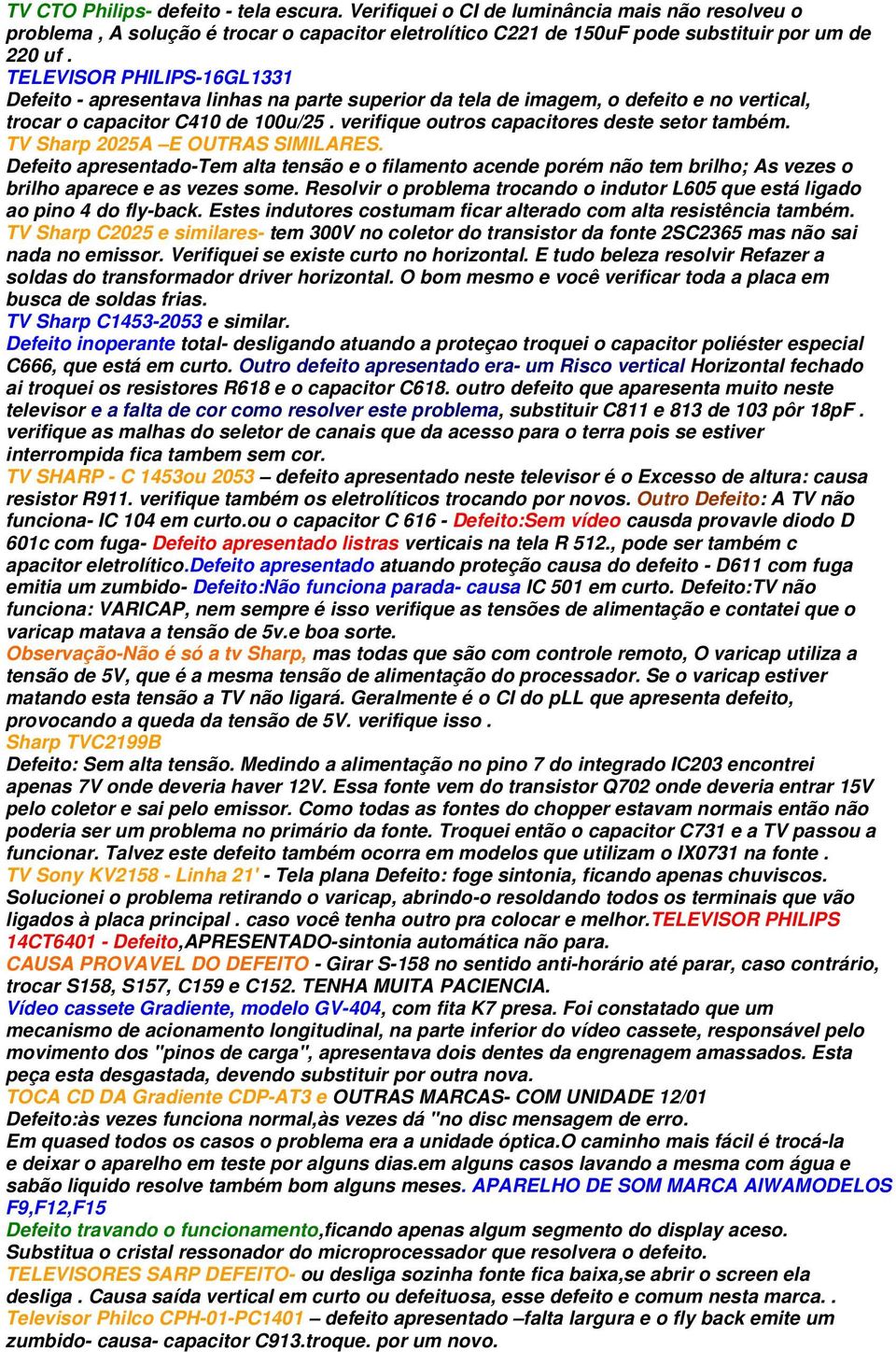 verifique outros capacitores deste setor também. TV Sharp 2025A E OUTRAS SIMILARES.