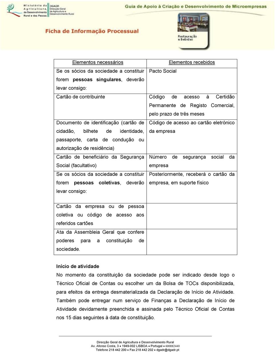 condução ou autorização de residência) Cartão de beneficiário da Segurança Número de segurança social da Social (facultativo) empresa Se os sócios da sociedade a constituir forem pessoas coletivas,