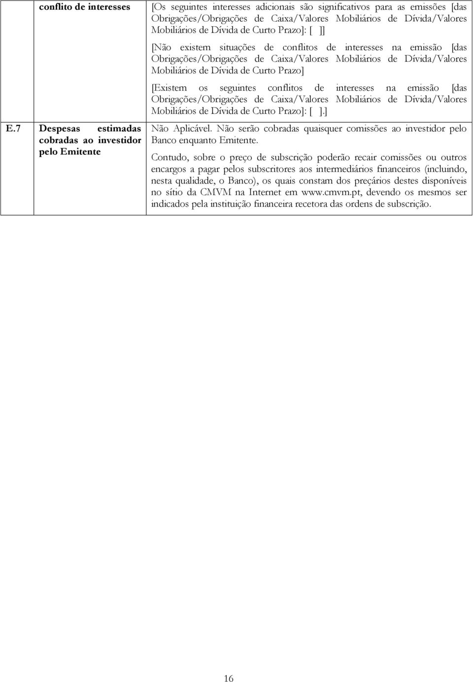 Dívida/Valores Mobiliários de Dívida de Curto Prazo]: [ ]] [Não existem situações de conflitos de interesses na emissão [das Obrigações/Obrigações de Caixa/Valores Mobiliários de Dívida/Valores