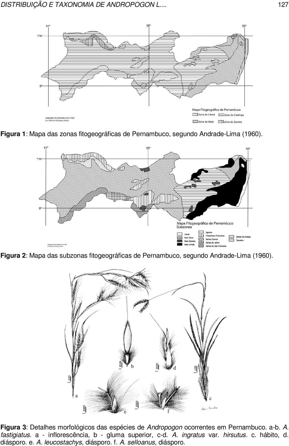 Figura 2: Mapa das subzonas fitogeográficas de Pernambuco, segundo Andrade-Lima (1960).
