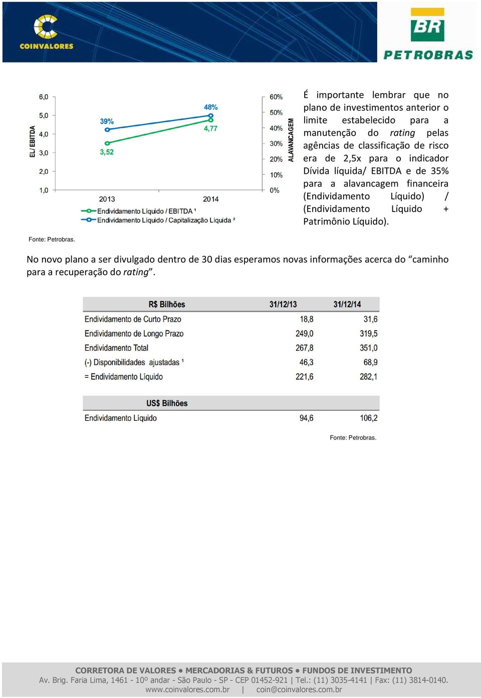 alavancagem financeira (Endividamento Líquido) / (Endividamento Líquido + Patrimônio Líquido).