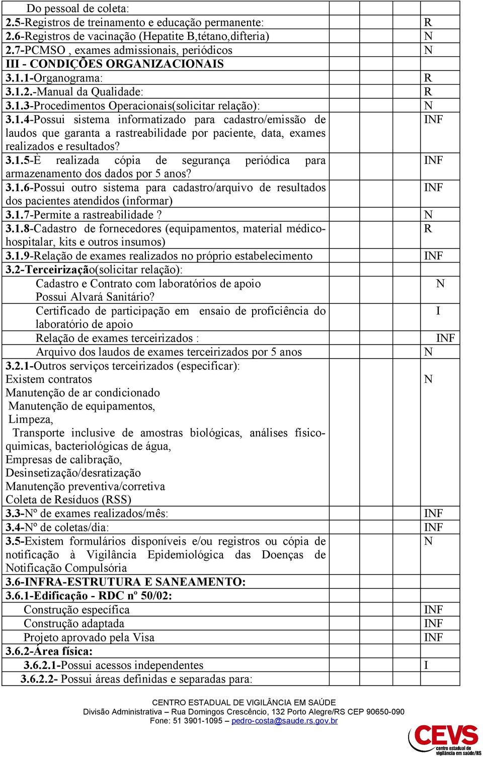 3.1.5-È realizada cópia de segurança periódica para armazenamento dos dados por 5 anos? 3.1.6-Possui outro sistema para cadastro/arquivo de resultados dos pacientes atendidos (informar) 3.1.7-Permite a rastreabilidade?