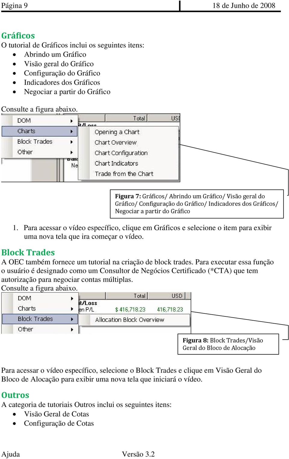 Para acessar o vídeo específico, clique em Gráficos e selecione o item para exibir uma nova tela que ira começar o vídeo. Block Trades A OEC também fornece um tutorial na criação de block trades.