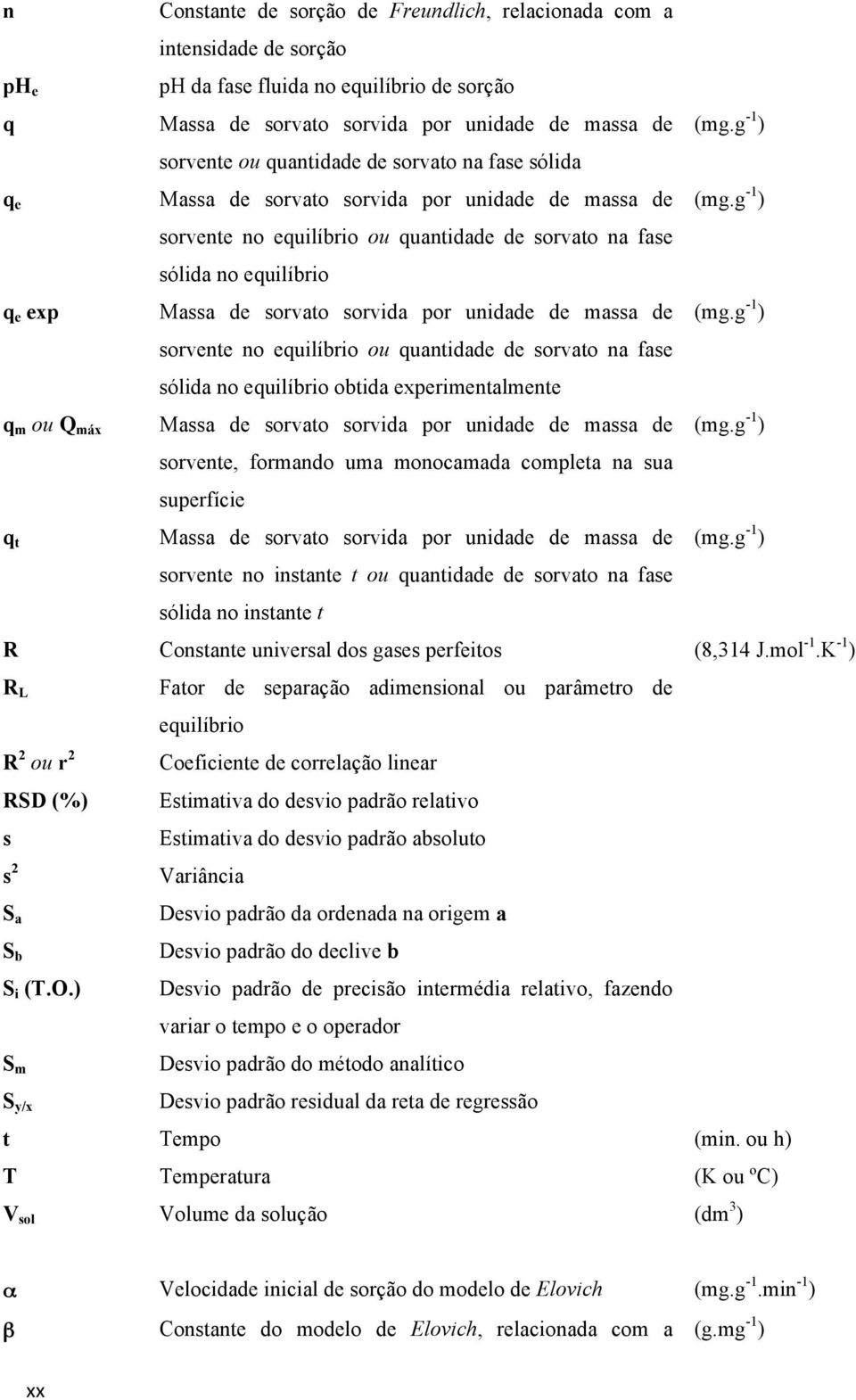 g -1 ) sorvente no equilíbrio ou quantidade de sorvato na fase sólida no equilíbrio q e exp Massa de sorvato sorvida por unidade de massa de (mg.