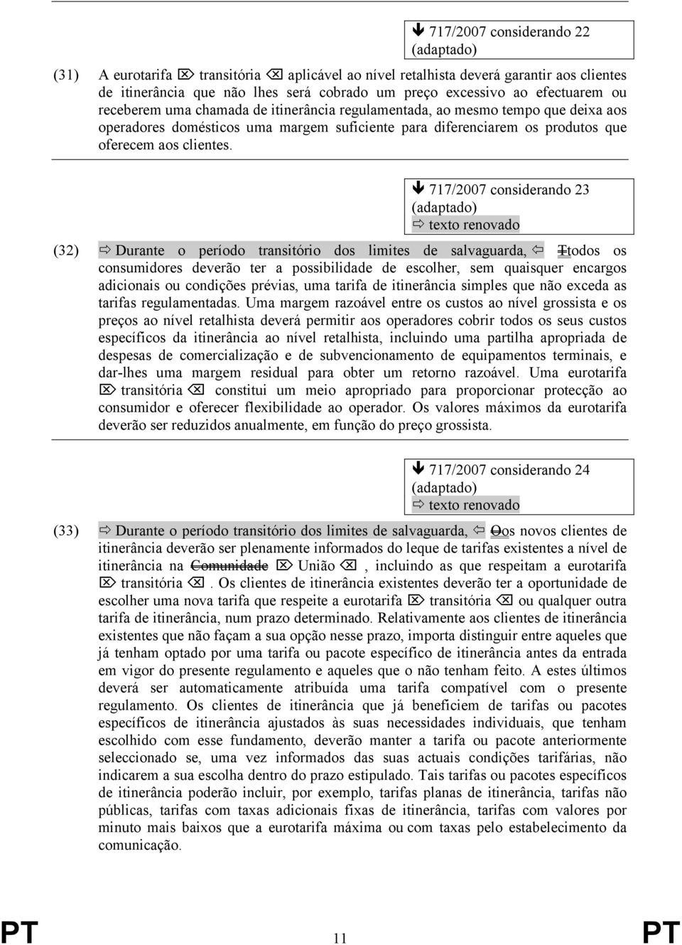 717/2007 considerando 23 (32) Durante o período transitório dos limites de salvaguarda, Ttodos os consumidores deverão ter a possibilidade de escolher, sem quaisquer encargos adicionais ou condições