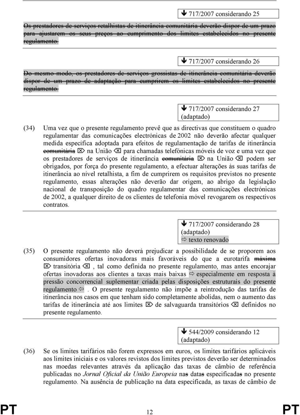 717/2007 considerando 26 Do mesmo modo, os prestadores de serviços grossistas de itinerância comunitária deverão dispor de um prazo de adaptação para cumprirem os limites estabelecidos no  717/2007