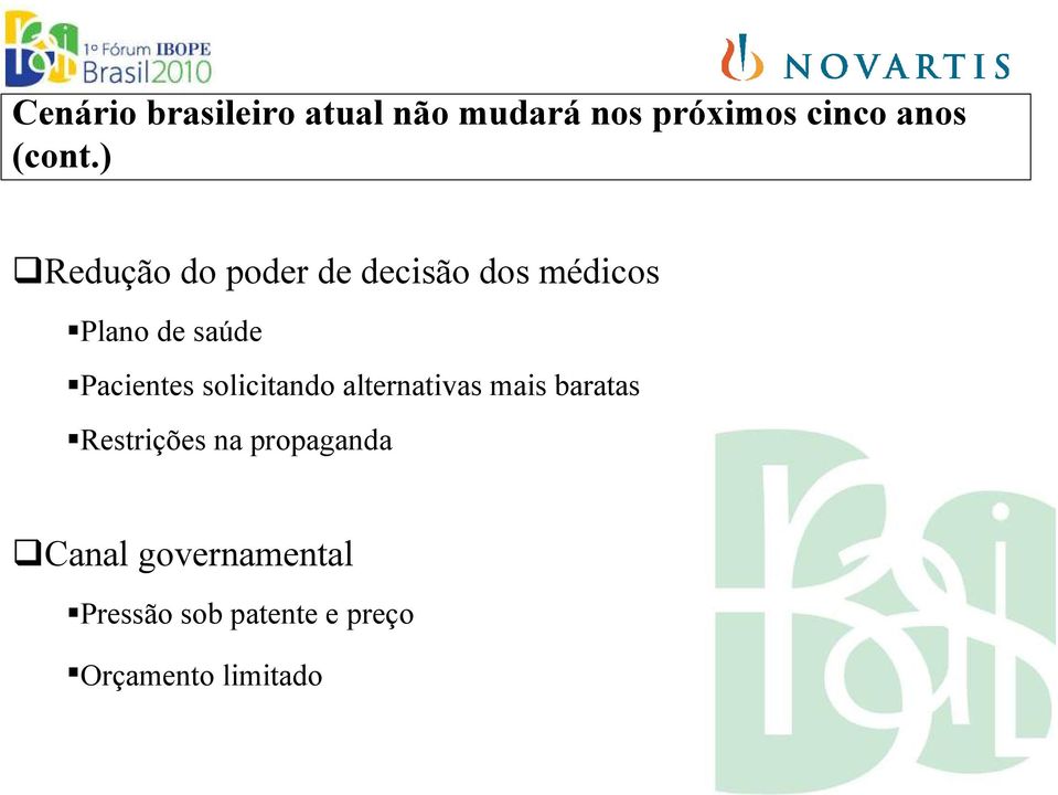 Pacientes solicitando alternativas mais baratas Restrições na