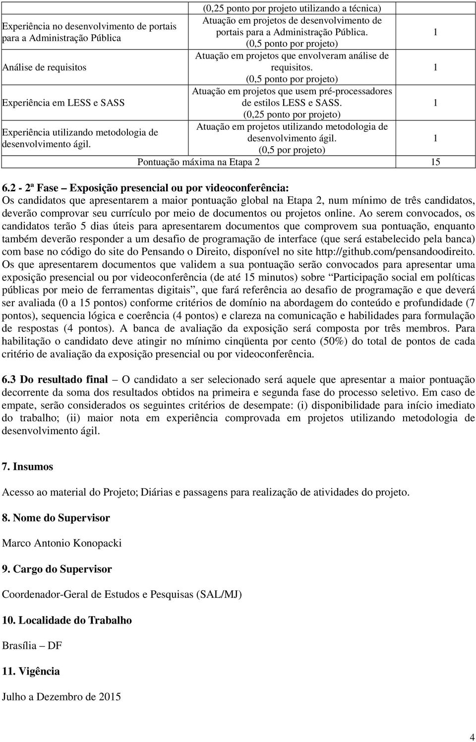 Atuação em projetos que usem pré-processadores de estilos LESS e SASS. (0,25 ponto por projeto) Atuação em projetos utilizando metodologia de desenvolvimento ágil.