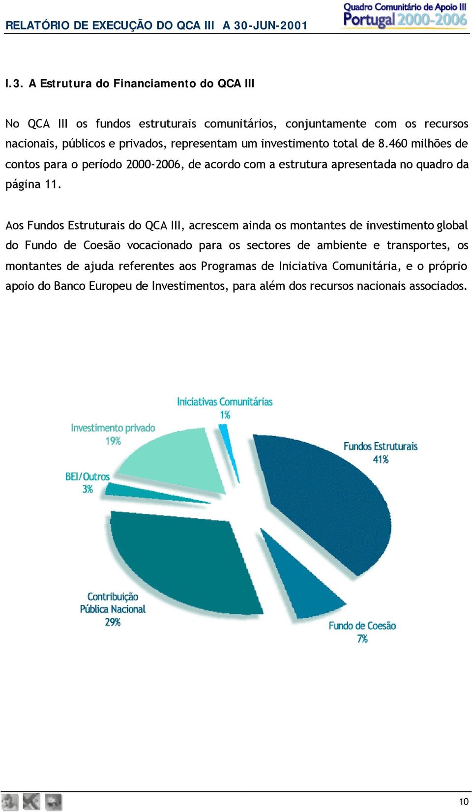 Aos Fundos Estruturais do QCA III, acrescem ainda os montantes de investimento global do Fundo de Coesão vocacionado para os sectores de ambiente e
