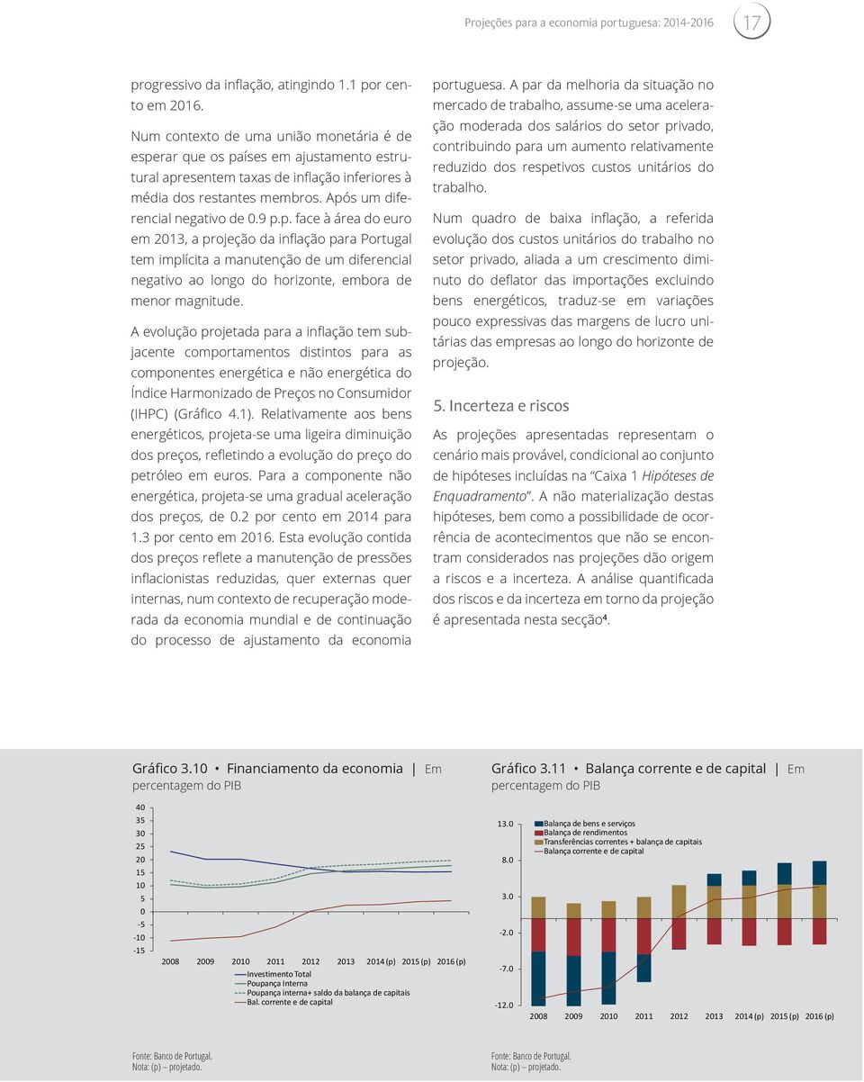 rar que os países em ajustamento estrutural apresentem taxas de inflação inferiores à média dos restantes membros. Após um diferencial negativo de 0.9 p.p. face à área do euro em 2013, a projeção da inflação para Portugal tem implícita a manutenção de um diferencial negativo ao longo do horizonte, embora de menor magnitude.