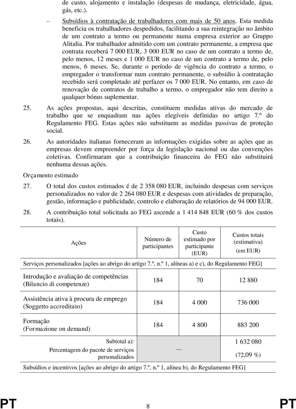 Por trabalhador admitido com um contrato permanente, a empresa que contrata receberá 7 000 EUR, 3 000 EUR no caso de um contrato a termo de, pelo menos, 12 meses e 1 000 EUR no caso de um contrato a