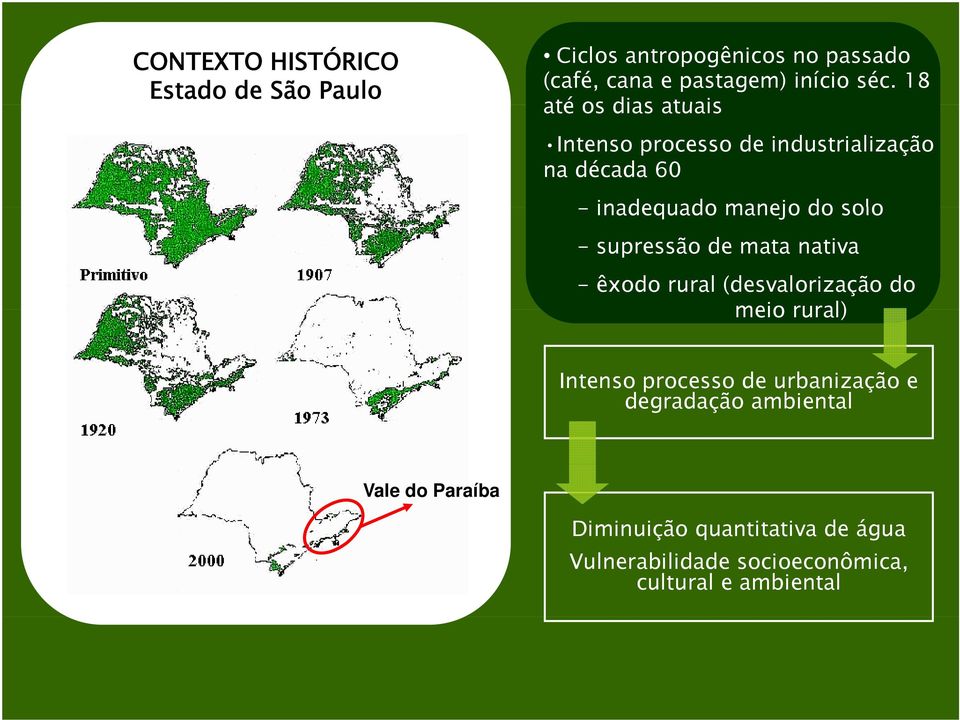 supressão de mata nativa - êxodo rural (desvalorização do meio rural) Intenso processo de urbanização e