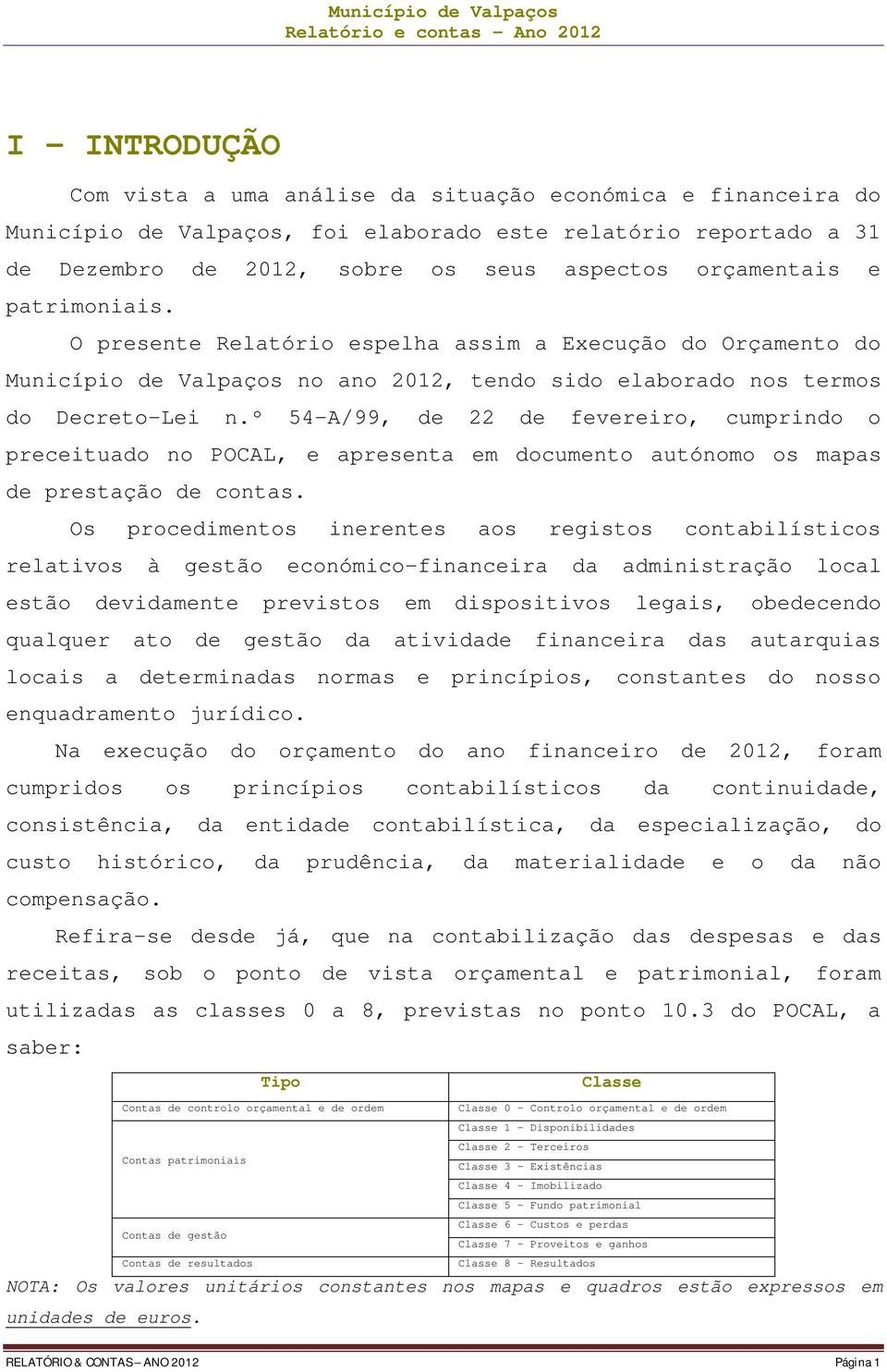 O presente Relatório espelha assim a Execução do Orçamento do Município de Valpaços no ano 2012, tendo sido elaborado nos termos do Decreto-Lei n.