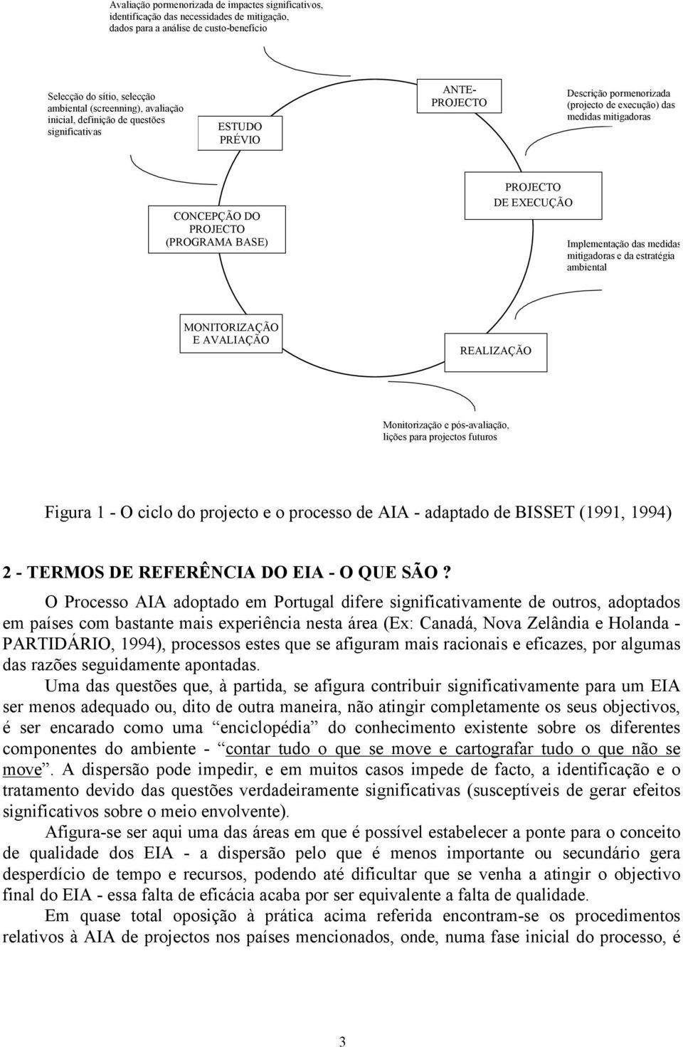 EXECUÇÃO Implementação das medidas mitigadoras e da estratégia ambiental MONITORIZAÇÃO E AVALIAÇÃO REALIZAÇÃO Monitorização e pós-avaliação, lições para projectos futuros Figura 1 - O ciclo do
