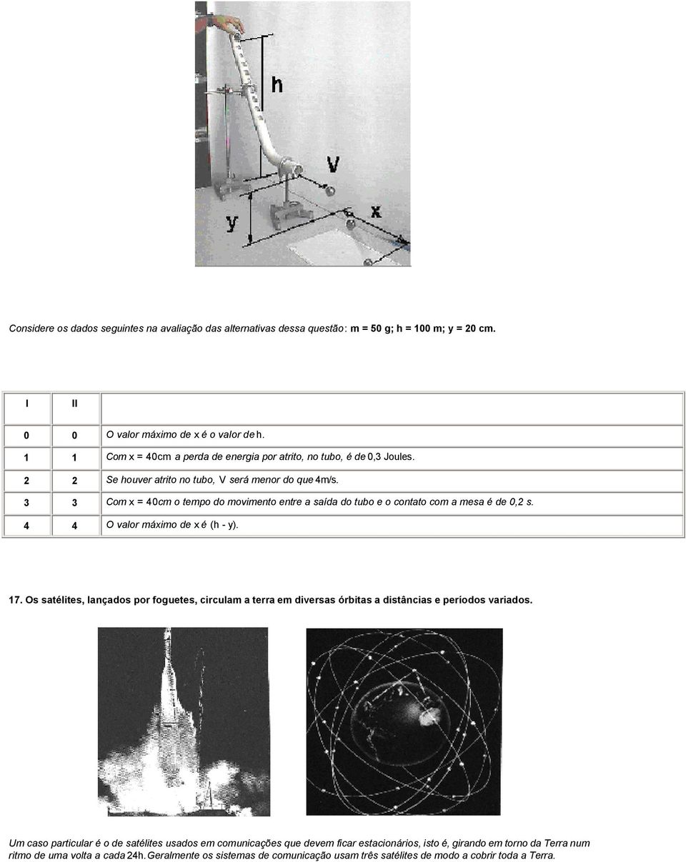 3 3 Com x = 40cm o tempo do movimento entre a saída do tubo e o contato com a mesa é de 0,2 s. 4 4 O valor máximo de x é (h - y). 17.