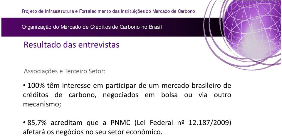 carbono, negociados em bolsa ou via outro mecanismo; 85,7% acreditam