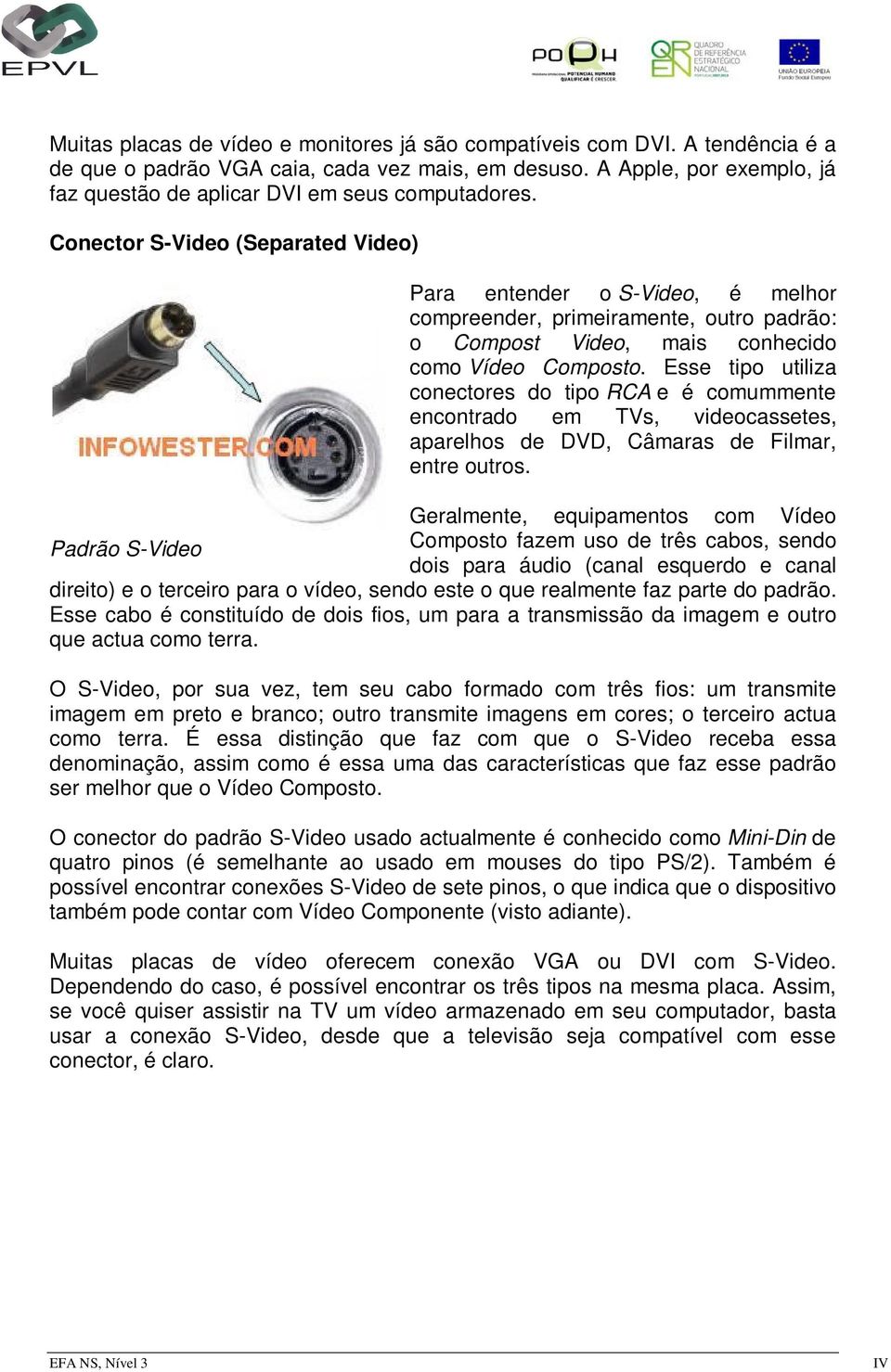 Conector S-Video (Separated Video) Para entender o S-Video, é melhor compreender, primeiramente, outro padrão: o Compost Video, mais conhecido como Vídeo Composto.