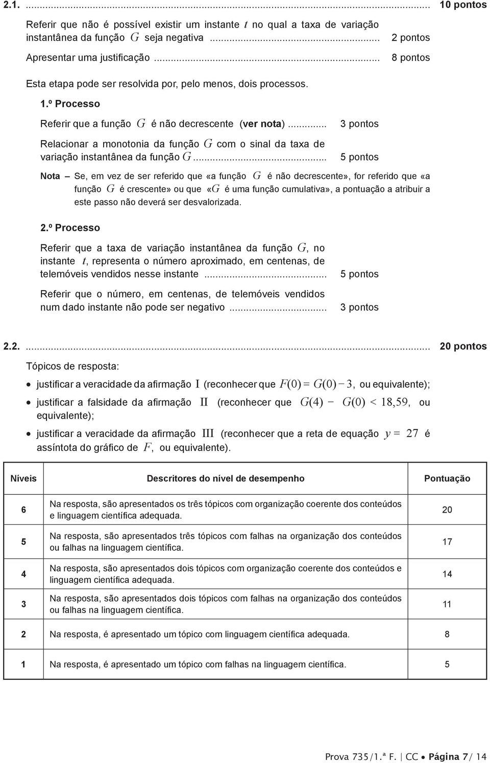 .. Relacionar a monotonia da função G com o sinal da taxa de variação instantânea da função G.