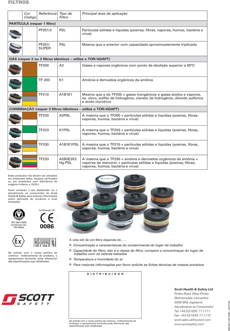 superior a 65 C TF 203 K1 Amônia e derivados orgânicos da amônia TF210 A1B1E1 Mesma que a do TF200 + gases inorgânicos e gases ácidos e vapores, ex.