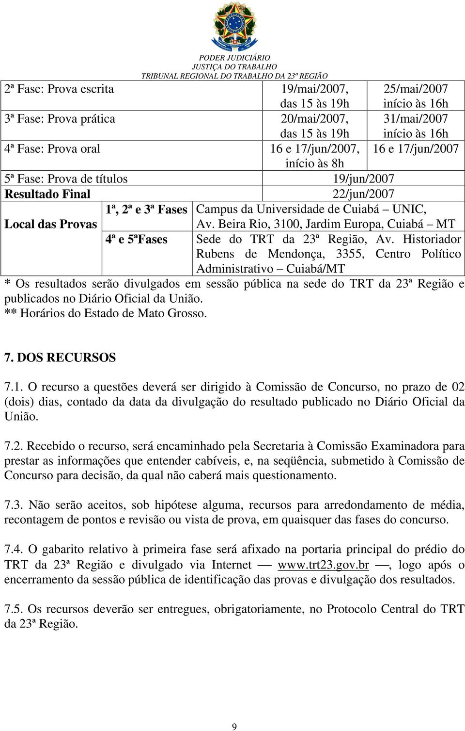 Beira Rio, 3100, Jardim Europa, Cuiabá MT 4ª e 5ªFases Sede do TRT da 23ª Região, Av.