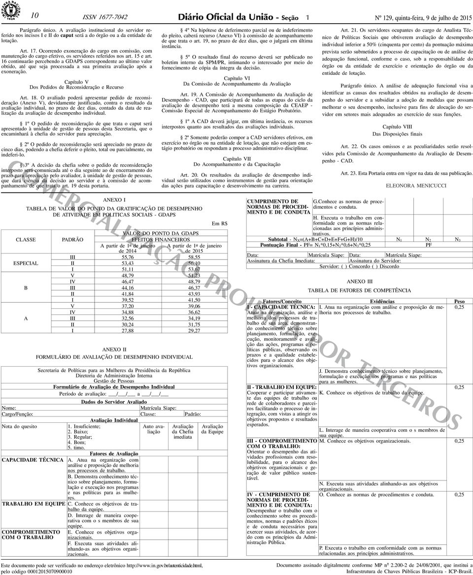 16 continuarão percebendo a GDAPS correspondente ao último valor obtido, até que seja processada a sua primeira avaliação após a exoneração. Capítulo V Dos Pedidos de Reconsideração e Recurso Art. 18.