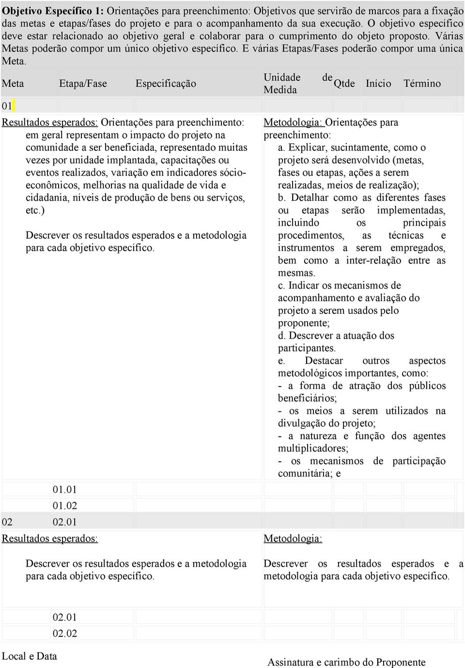 E várias Etapas/Fases poderão compor uma única Meta.