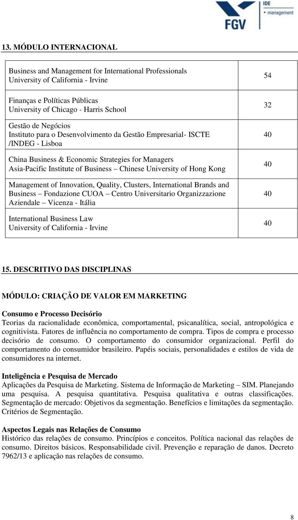 Kong Management of Innovation, Quality, Clusters, International Brands and Business Fondazione CUOA Centro Universitario Organizzazione Aziendale Vicenza - Itália International Business Law