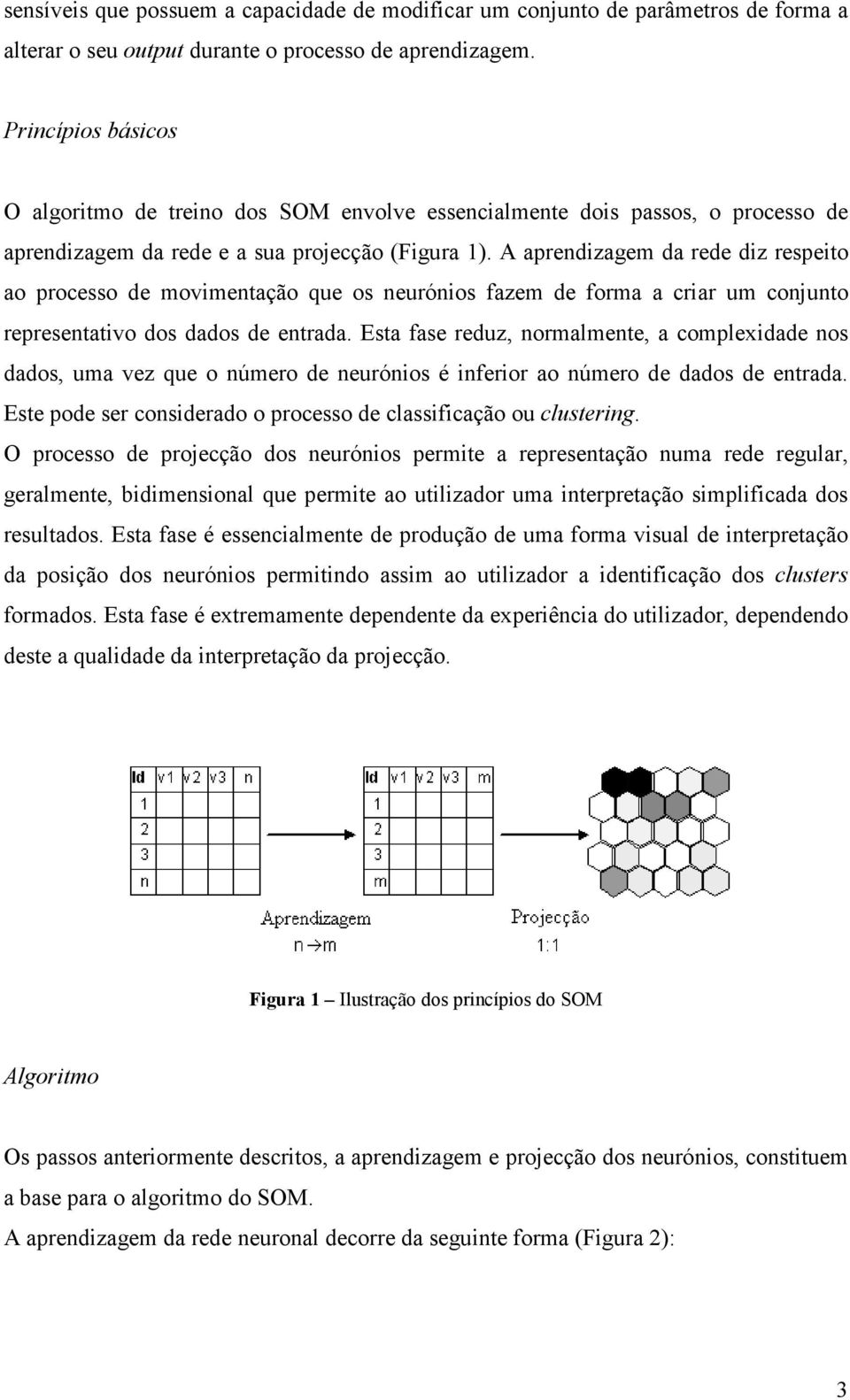 A aprendizagem da rede diz respeito ao processo de movimentação que os neurónios fazem de forma a criar um conjunto representativo dos dados de entrada.