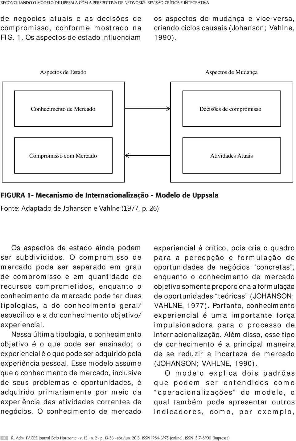 Aspectos de Estado Aspectos de Mudança Conhecimento de Mercado Decisões de compromisso Compromisso com Mercado Atividades Atuais FIGURA 1- Mecanismo de Internacionalização - Modelo de Uppsala Fonte: